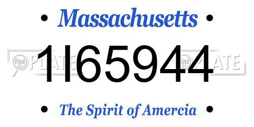 1I65944 Massachusetts License Plate