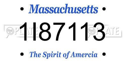 1I87113 Massachusetts License Plate