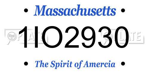 1IO2930 Massachusetts License Plate