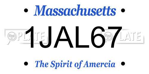 1JAL67 Massachusetts License Plate