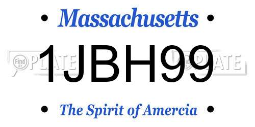 1JBH99 Massachusetts License Plate