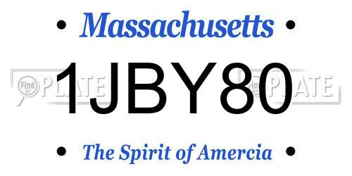 1JBY80 Massachusetts License Plate
