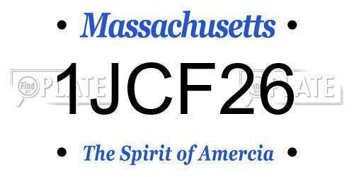1JCF26 Massachusetts License Plate