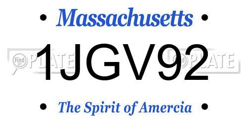 1JGV92 Massachusetts License Plate