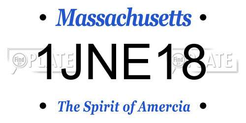 1JNE18 Massachusetts License Plate