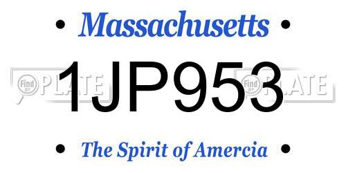 1JP953 Massachusetts License Plate