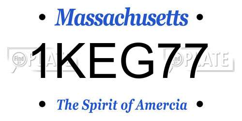1KEG77 Massachusetts License Plate