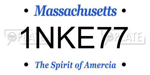 1NKE77 Massachusetts License Plate