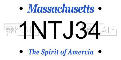 1NTJ34 Massachusetts License Plate