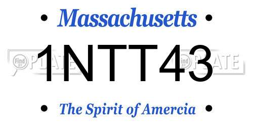 1NTT43 Massachusetts License Plate