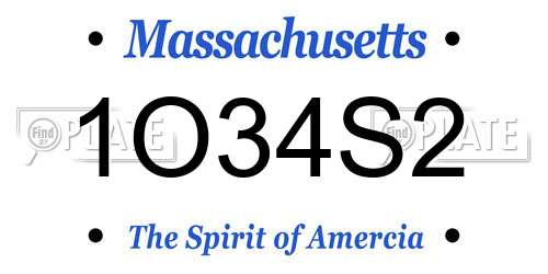 1O34S2 Massachusetts License Plate