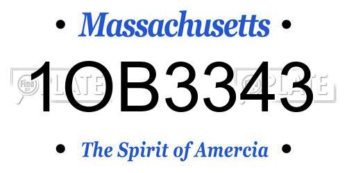 1OB3343 Massachusetts License Plate