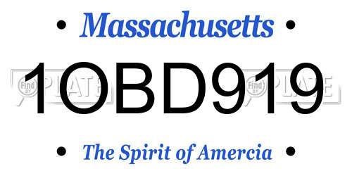 1OBD919 Massachusetts License Plate