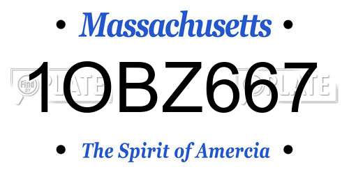 1OBZ667 Massachusetts License Plate
