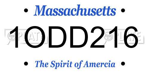 1ODD216 Massachusetts License Plate