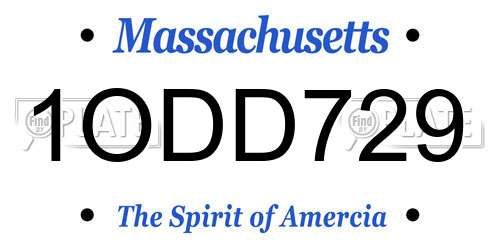 1ODD729 Massachusetts License Plate