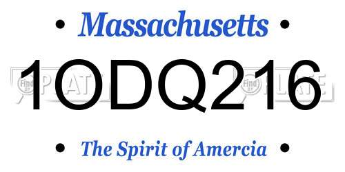 1ODQ216 Massachusetts License Plate