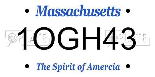 1OGH43 Massachusetts License Plate