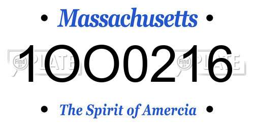 1OO0216 Massachusetts License Plate