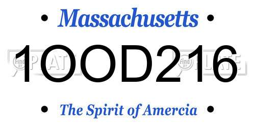1OOD216 Massachusetts License Plate
