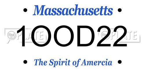 1OOD22 Massachusetts License Plate