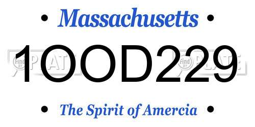 1OOD229 Massachusetts License Plate