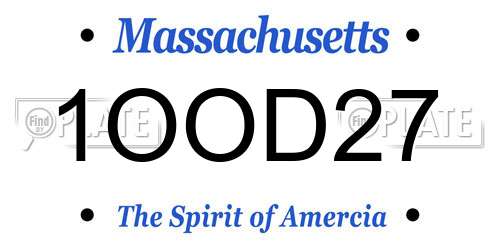 1OOD27 Massachusetts License Plate