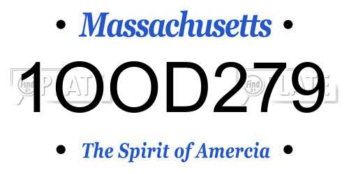1OOD279 Massachusetts License Plate