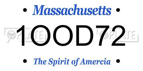 1OOD72 Massachusetts License Plate