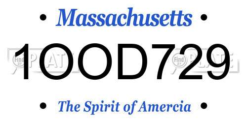 1OOD729 Massachusetts License Plate