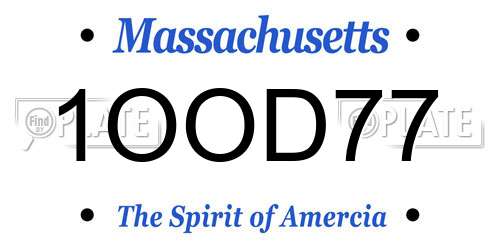 1OOD77 Massachusetts License Plate