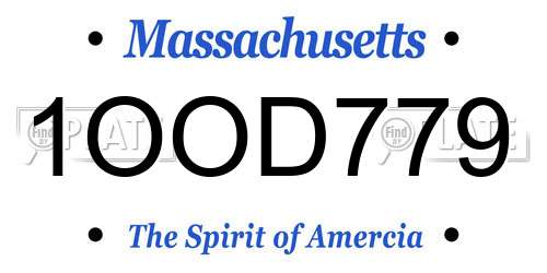 1OOD779 Massachusetts License Plate