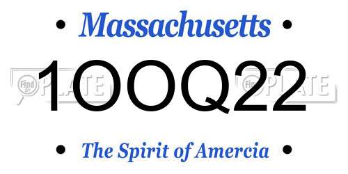 1OOQ22 Massachusetts License Plate