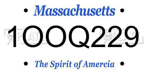 1OOQ229 Massachusetts License Plate
