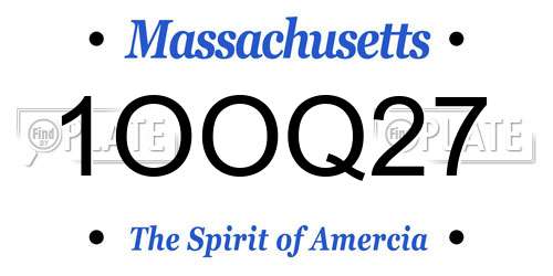 1OOQ27 Massachusetts License Plate