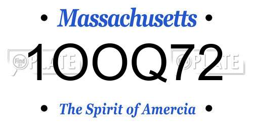 1OOQ72 Massachusetts License Plate