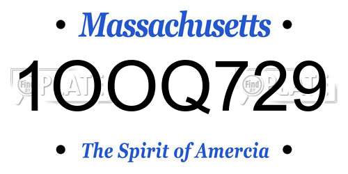 1OOQ729 Massachusetts License Plate