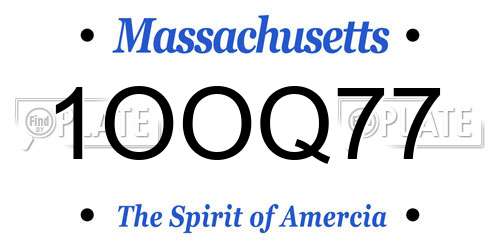 1OOQ77 Massachusetts License Plate