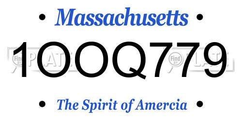 1OOQ779 Massachusetts License Plate
