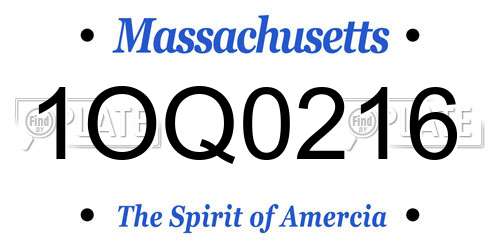 1OQ0216 Massachusetts License Plate