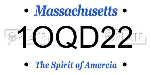 1OQD22 Massachusetts License Plate
