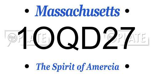 1OQD27 Massachusetts License Plate