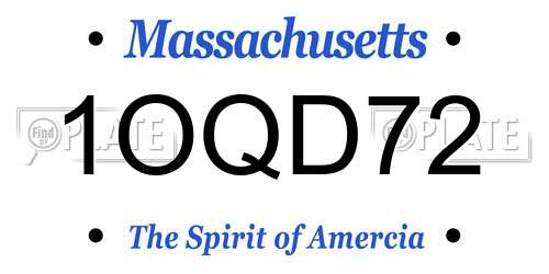 1OQD72 Massachusetts License Plate