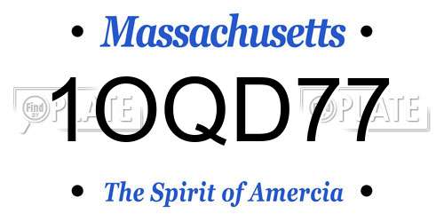1OQD77 Massachusetts License Plate