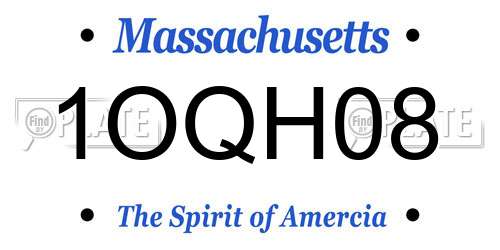 1OQH08 Massachusetts License Plate
