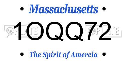 1OQQ72 Massachusetts License Plate