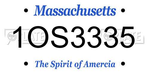 1OS3335 Massachusetts License Plate