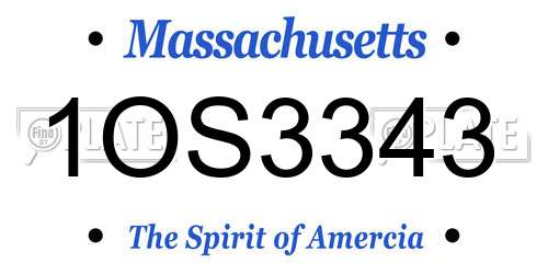 1OS3343 Massachusetts License Plate