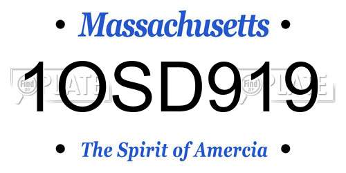 1OSD919 Massachusetts License Plate