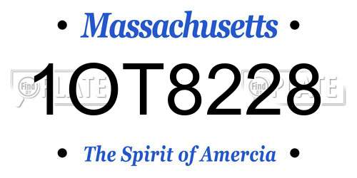 1OT8228 Massachusetts License Plate